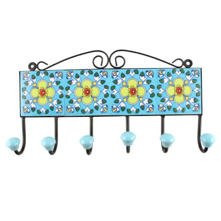 Turquoise Floral Ceramic Tiles Hook Online 